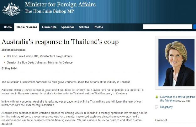 รัฐบาลออสเตรเลีย แถลงลดความร่วมมือกับกองทัพไทย