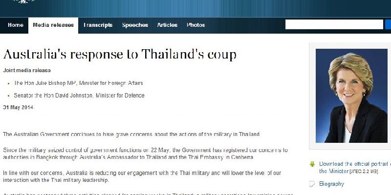 รัฐบาลออสเตรเลีย แถลงลดความร่วมมือกับกองทัพไทย