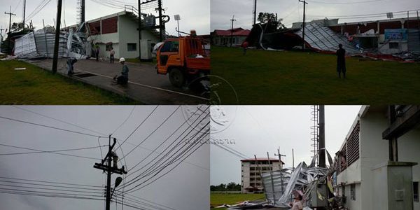 พายุซัดเมืองตราด หลังคาอัฒจันทร์สนามกีฬาพังถล่ม