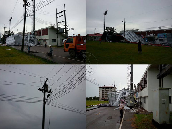 พายุซัดเมืองตราด หลังคาอัฒจันทร์สนามกีฬาพังถล่ม